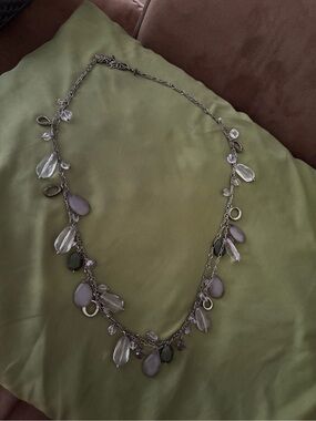 Silver-Tone Necklace with Clear and Grey oBeads